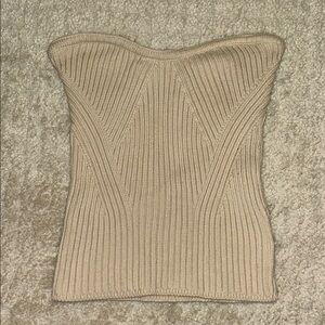 Express Off-the-Shoulder Ribbed Knit Sweater in Beige